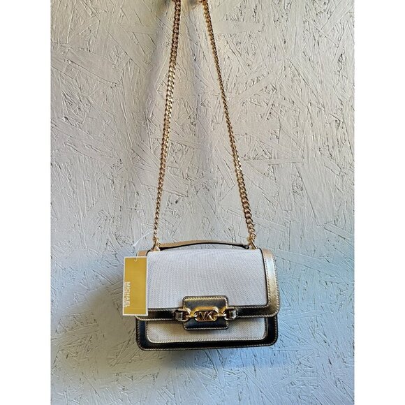 MICHAEL KORS Heather canvas leather large shoulder crossbody bag -GOLD/ NATURAL - Picture 11 of 15